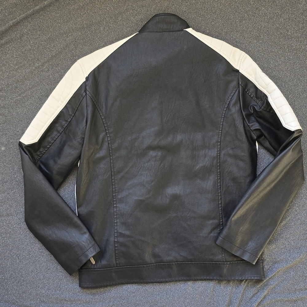 American Breed Mens Faux Leather Motorcycle Theme Jacket Size Medium Faux Fur - Picture 2 of 11